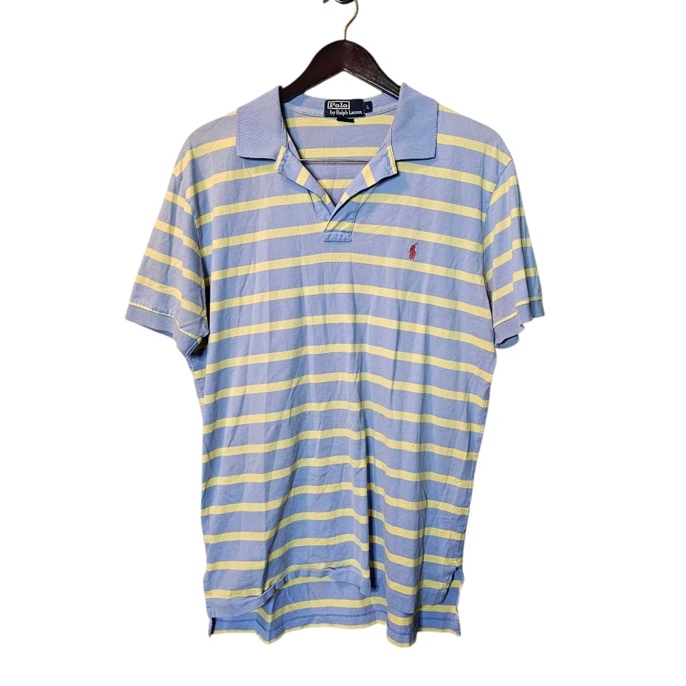 Ralph Lauren Striped Golf Polo Shirt - Light Blue & Yellow